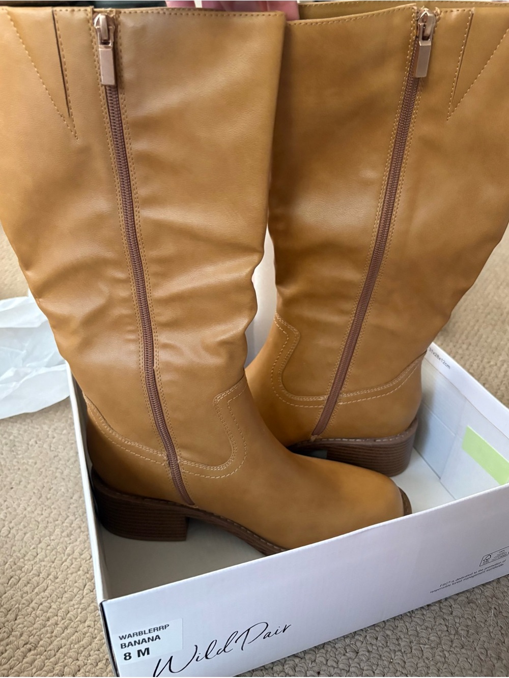 Women’s square toe tall boots with 2” block heel, Sz: 8. Color: Banana - Picture 9 of 12